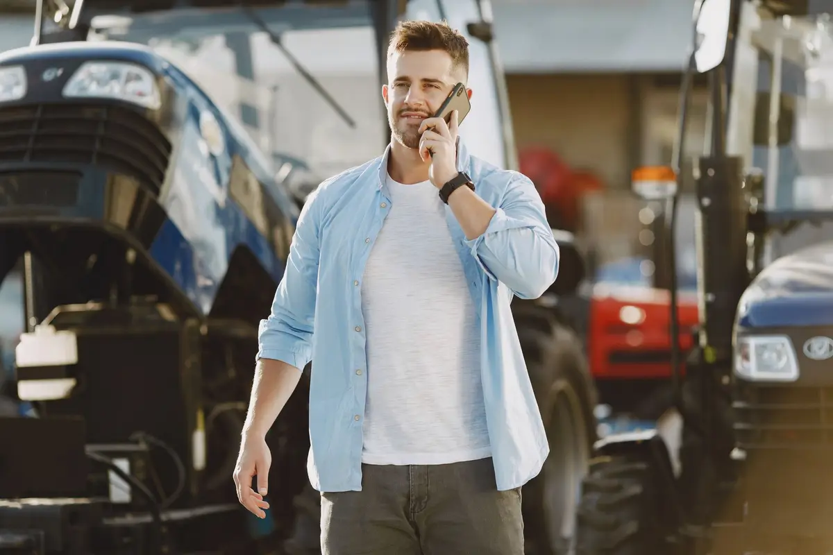Contractor taking a call outdoors